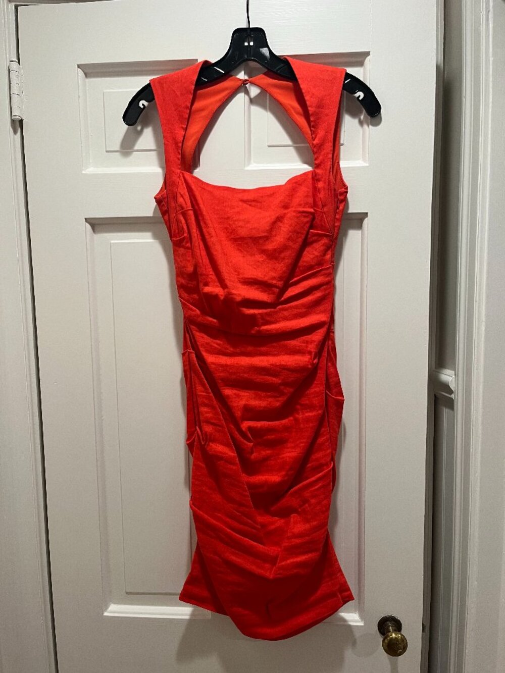 Orange Tangerine Ruched Nicole Miller Form Fitting Dress